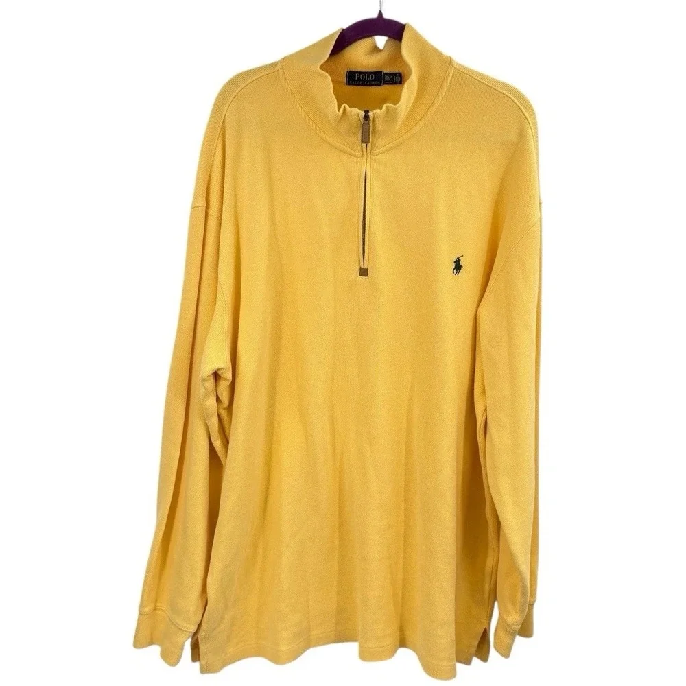 Polo Ralph Lauren Pullover Mens 2XLT Big & Tall Yellow Luxury Quarter-Zip Cotton